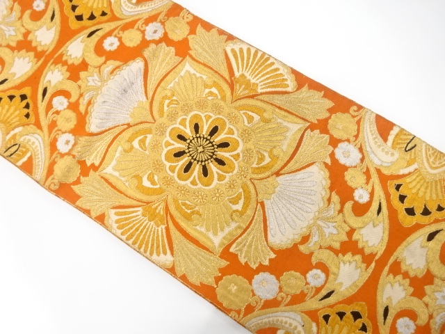 JAPANESE KIMONO / ANTIQUE FUKURO OBI / SILK / WOVEN CHINESE FLOWER